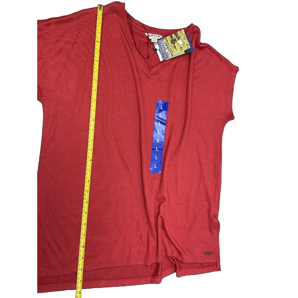 ORVIS 46% RAYON V-NECK TUNIC KNIT TOP SIZE LARGE RED - Picture 7 of 16